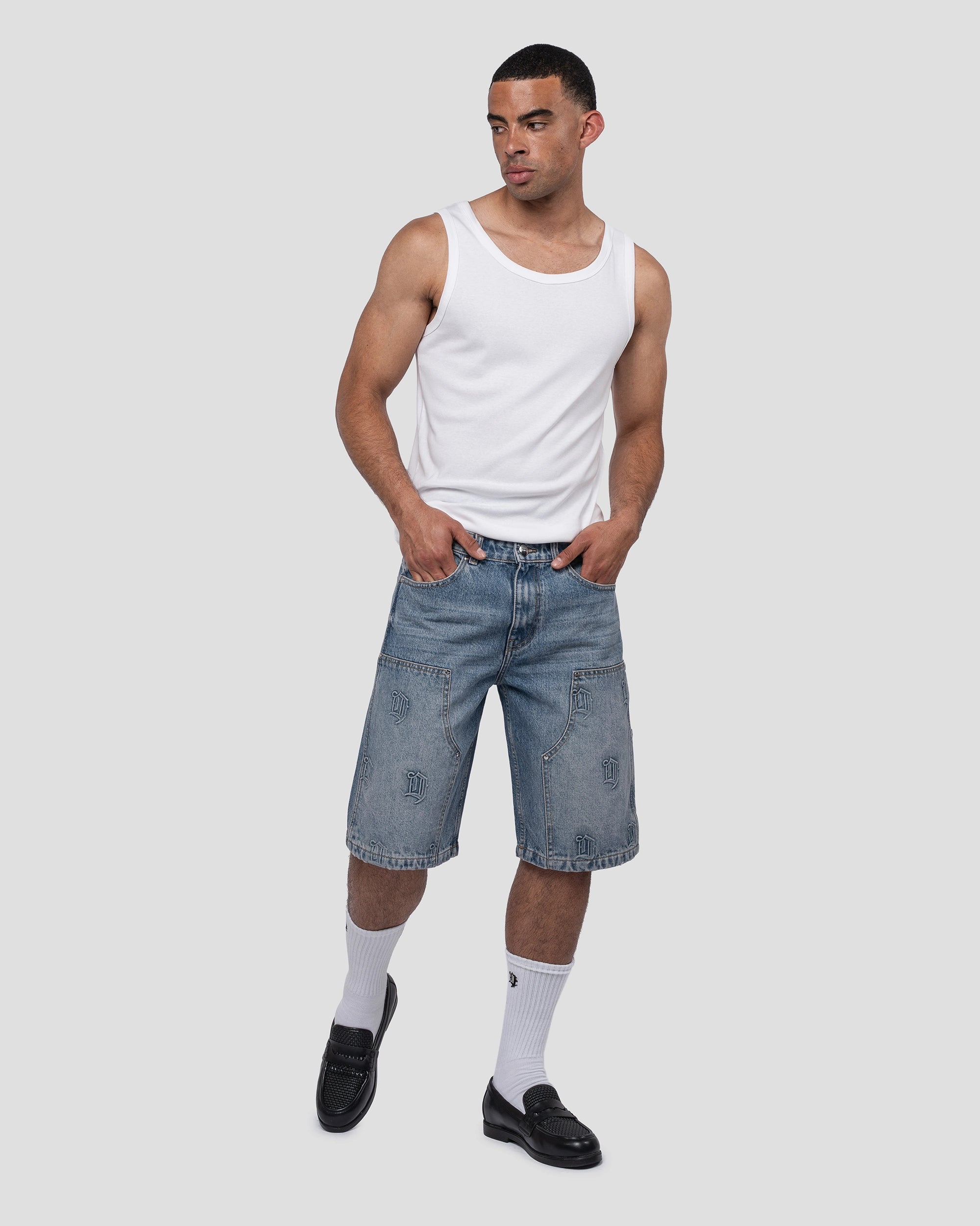 Monogramm Denim Jorts Blau