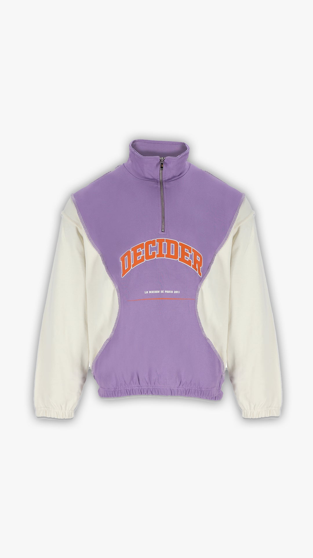 Decider half zip Hoodie in Lila und cream, trendiges Oversized-Design, Logo in Orange, für Street-Style Fashion