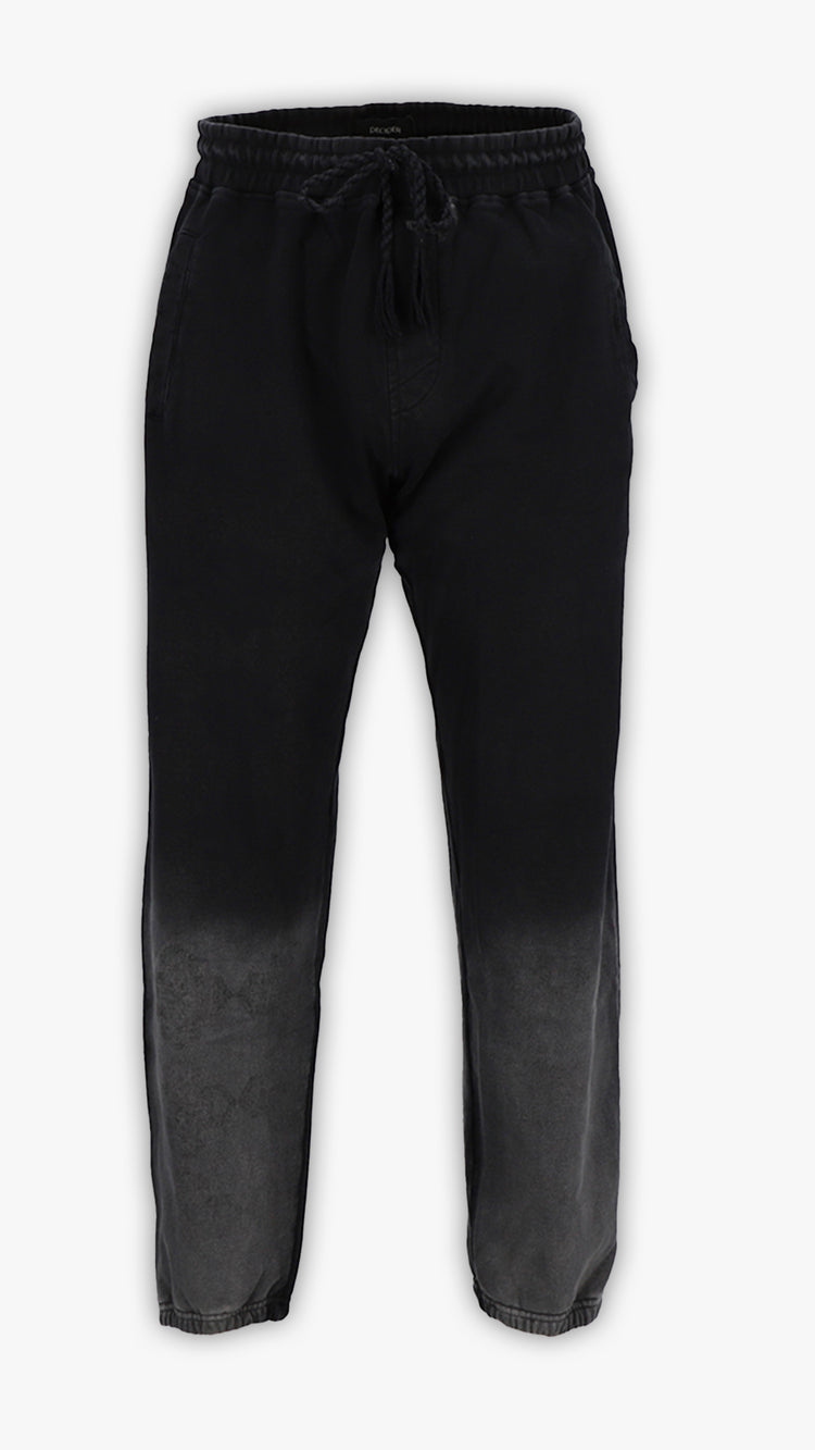 Stylische schwarze Decider Monogram Sweatpants mit dezentem Allover-Print, elastischem Bund und Tunnelzug, Frontansicht, ideal für urbane Streetwear-Looks