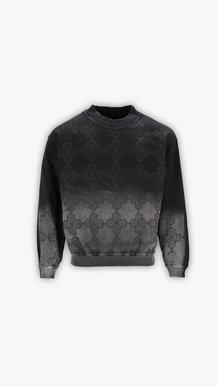 Designer-Monogramm-Sweatshirt in Schwarz mit dezentem Muster und geripptem Kragen, klassisches Streetwear-Oberteil